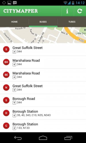 A quick list of bus stops in the area